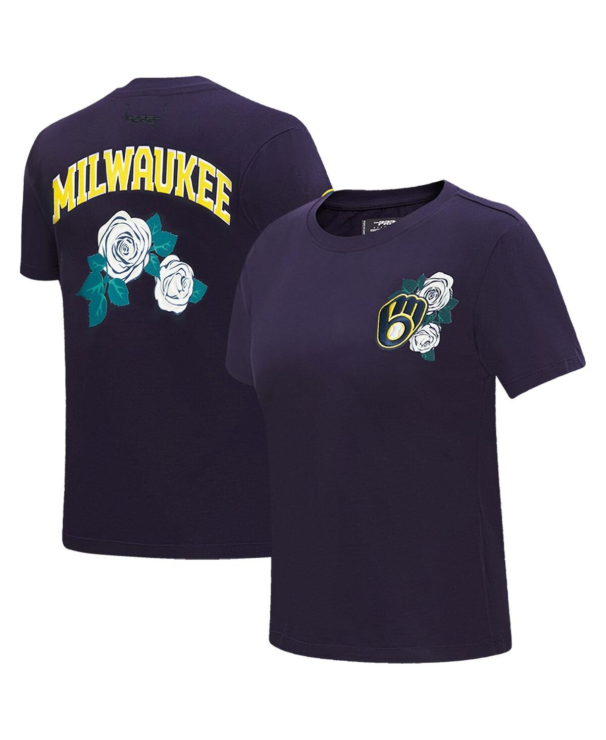 Shop Pro Standard Women's  Navy Milwaukee Brewers Roses T-shirt