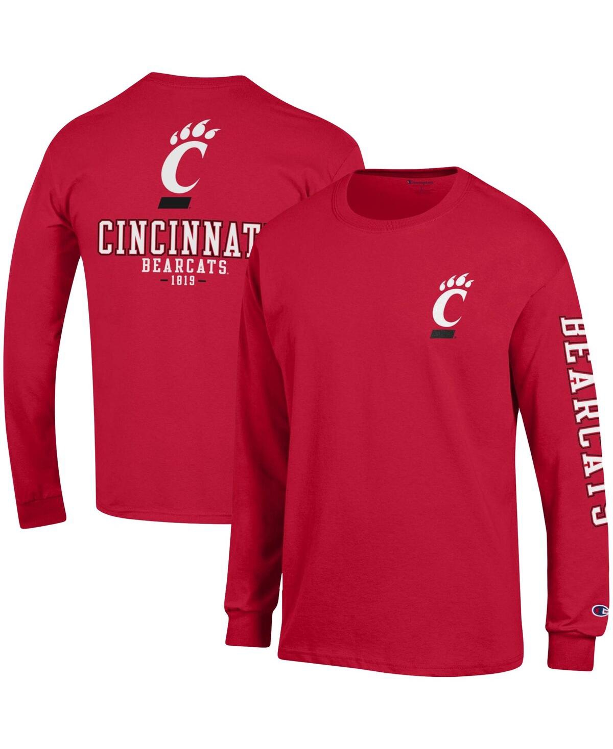 Shop Champion Men's  Red Cincinnati Bearcats Team Stack Long Sleeve T-shirt