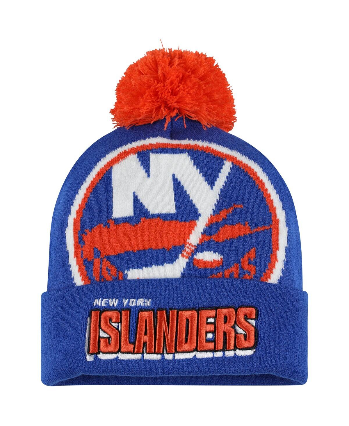 Mitchell & Ness Men's  Royal New York Islanders Punch Out Cuffed Knit Hat With Pom