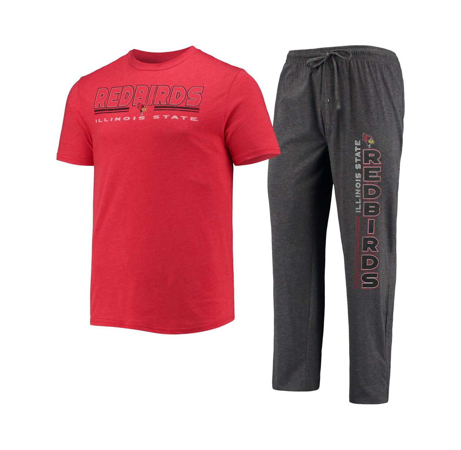 Men's Heathered Charcoal, Red Illinois State Redbirds Meter T-shirt and Pants Sleep Set