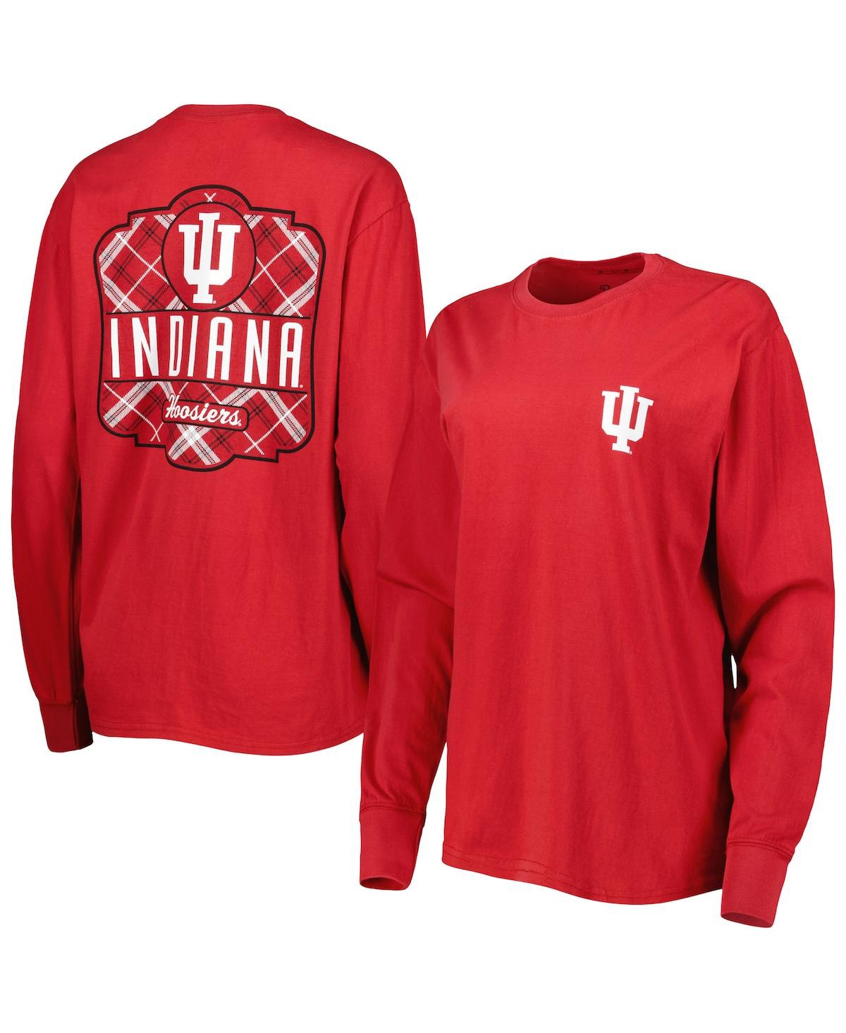 PRESSBOX WOMEN'S PRESSBOX CRIMSON INDIANA HOOSIERS VALENCIA PLAID 2-HIT LONG SLEEVE T-SHIRT 