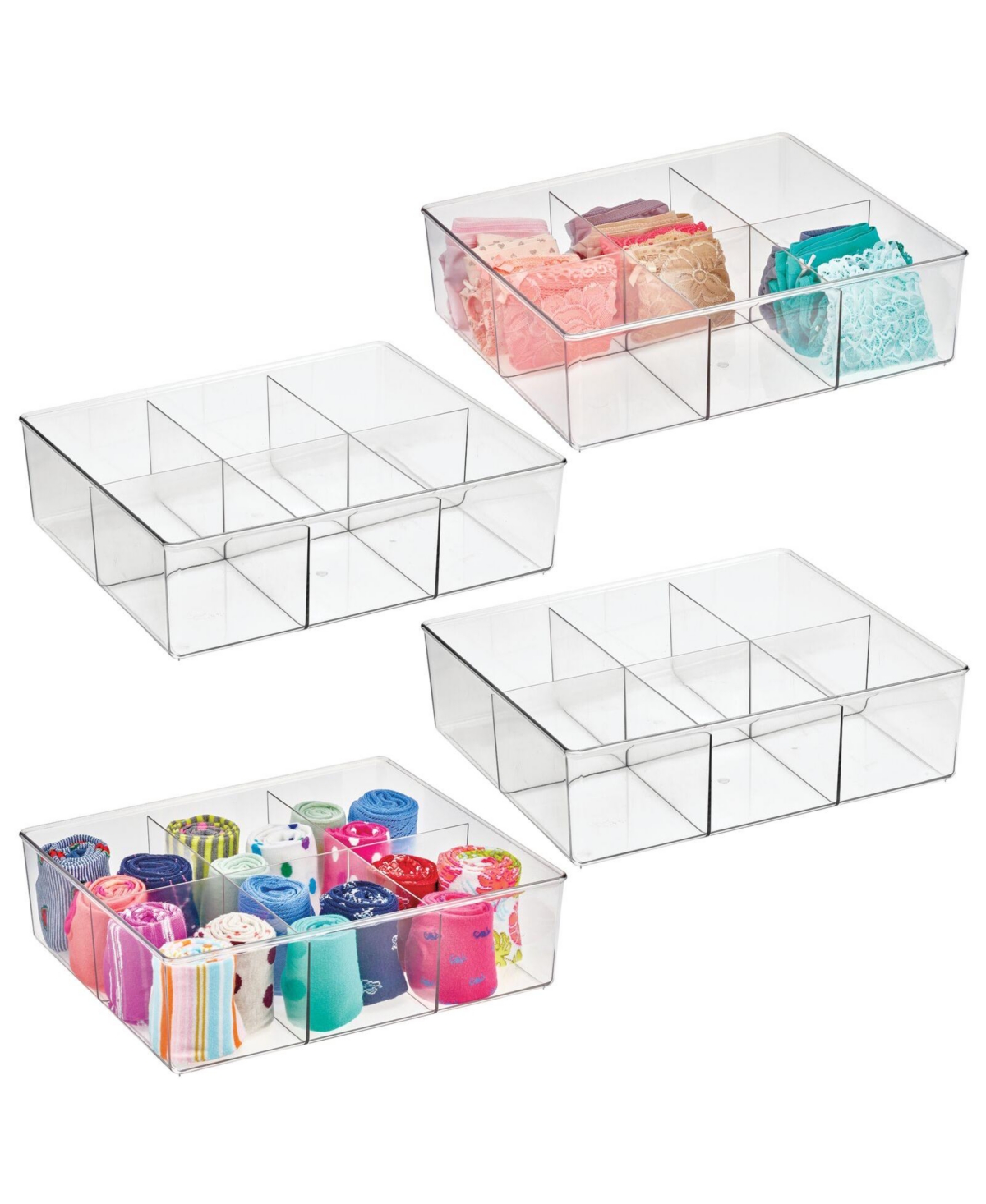 mDesign Plastic 6 Cell Divided Closet Storage Bin - 4 Pack