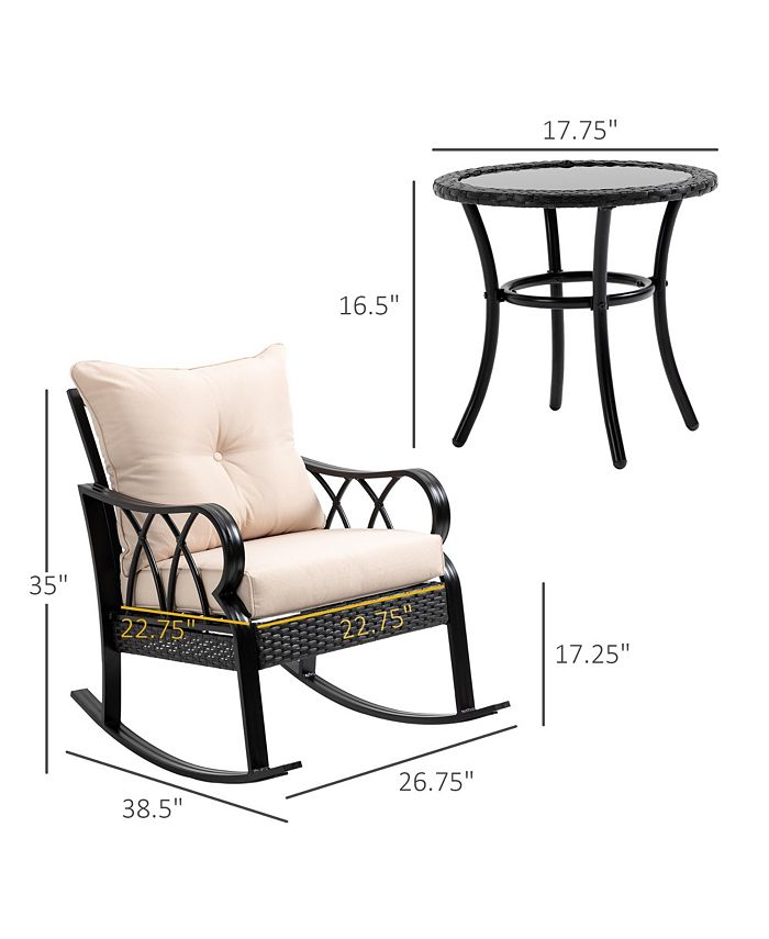 Outsunny 3Piece Rocking Chair Bistro Set, Wicker Conversation Set
