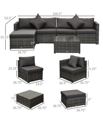6-Piece Outdoor Patio Rat Wicker Furniture Set w/ Cushions Charcoal