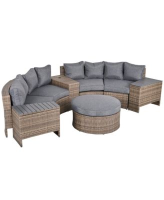 8pc Half Round Patio Rat Sofa Furniture Set w/ Side Tables,