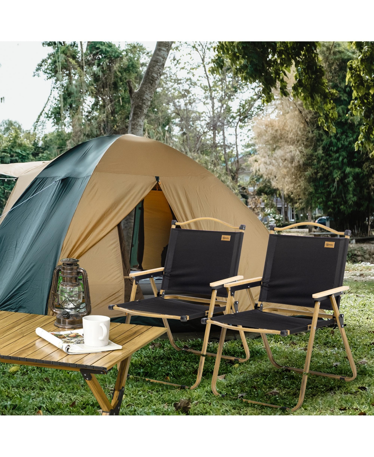 Outsunny Set of 2 Folding Camping Chair, Portable Armchairs