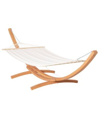 1-Person Hammock with Stand Set for Outside & Inside, 154" x 47" Wooden Frame, Cotton Fabric Bed, Safety Cords, 330 lbs. Weight Capacity, Indoor Outdoor Standalone