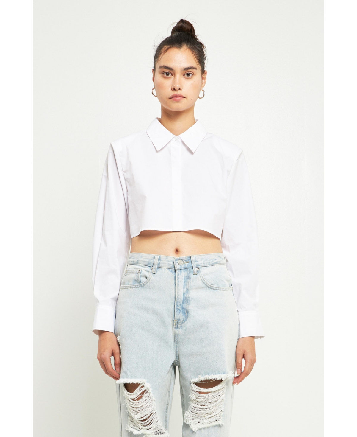 GREY LAB WOMEN'S SHOULDER PAD CROPPED SHIRT