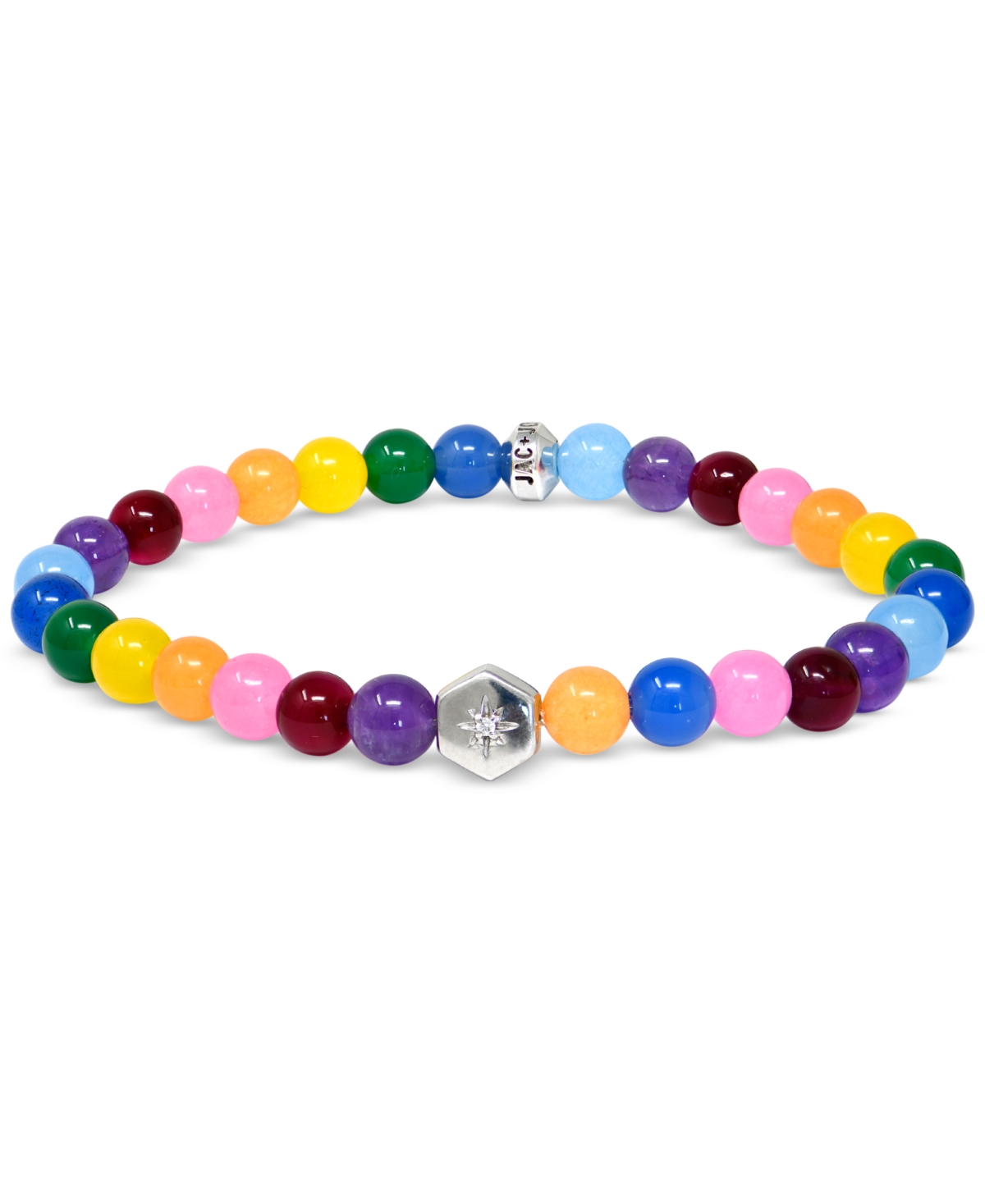 Jac+Jo by Anzie Multicolor Agate & White Topaz Accent Hex Bolt Charm Bracelet in Sterling Silver - Rainbow Agate