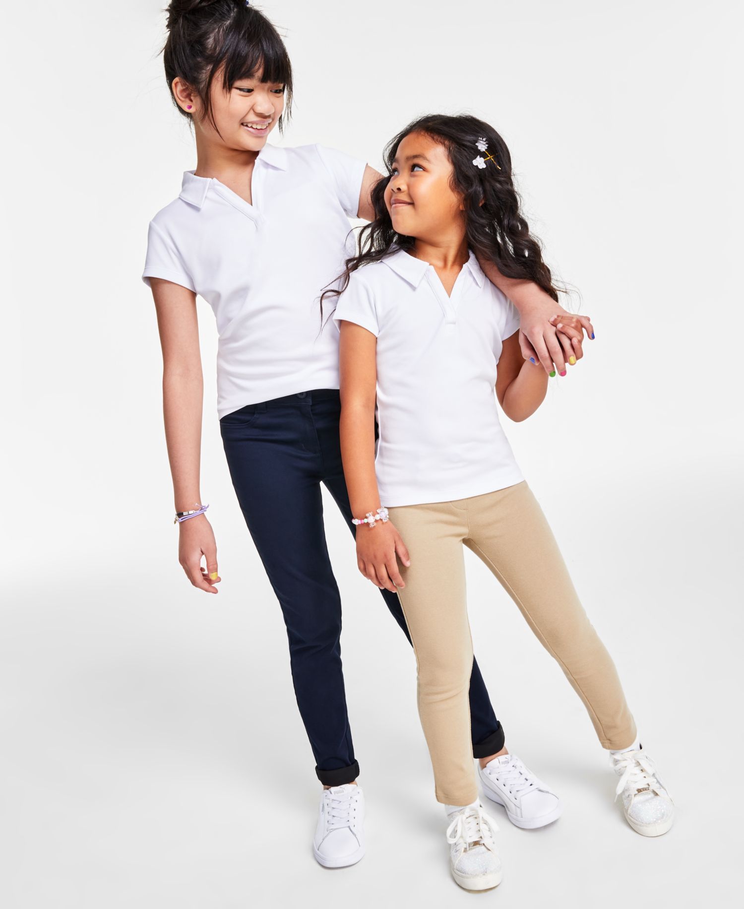 Little & Big Girls Uniform Performance Knit Top & Stretch Skinny Pants