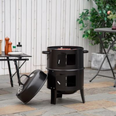 3-In-1 Outdoor Charcoal BBQ Smoker and Grill with 2 Cooking Racks