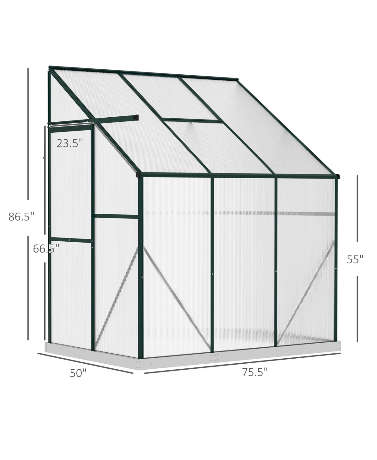 Outsunny 6' x 4' x 7' Hobby Greenhouse, Walk-in Lean-To Polycarbonate Hot House Kit with Aluminum Frame, Sliding Door, Roof Vent,- Green