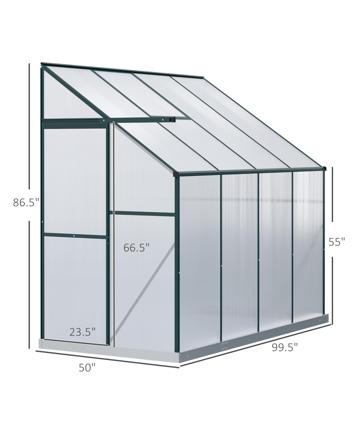 Outsunny 8' x 4' x 7' Hobby Greenhouse, Walk-in Lean-To Polycarbonate Hot House Kit with Aluminum Frame, Sliding Door, Roof Vent,- Green
