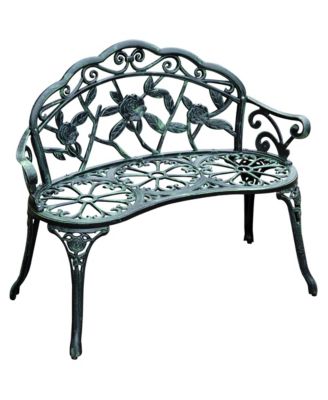 40" Antique Style Patio Porch Garden Bench Cast Aluminum Outdoor Chair Rose