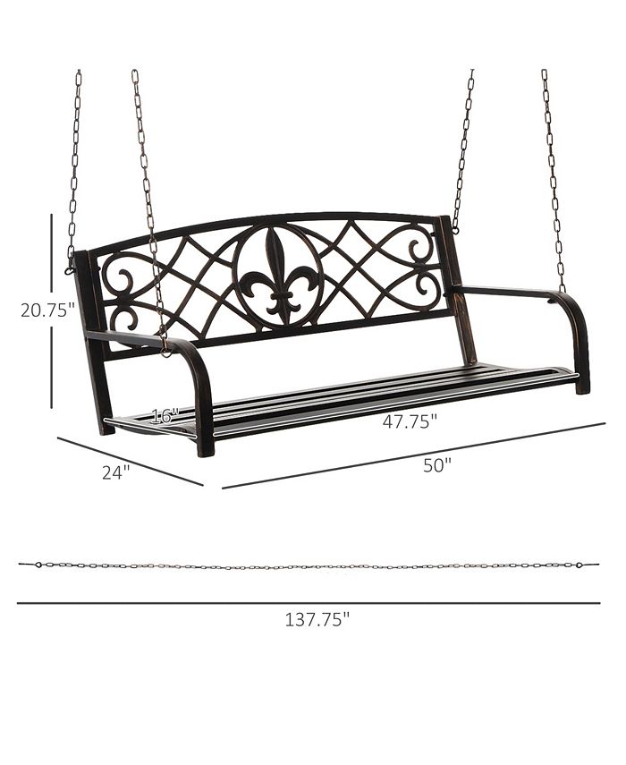 Outsunny 2Person Porch Swing, Hanging Steel Patio Swing, Outdoor Swing