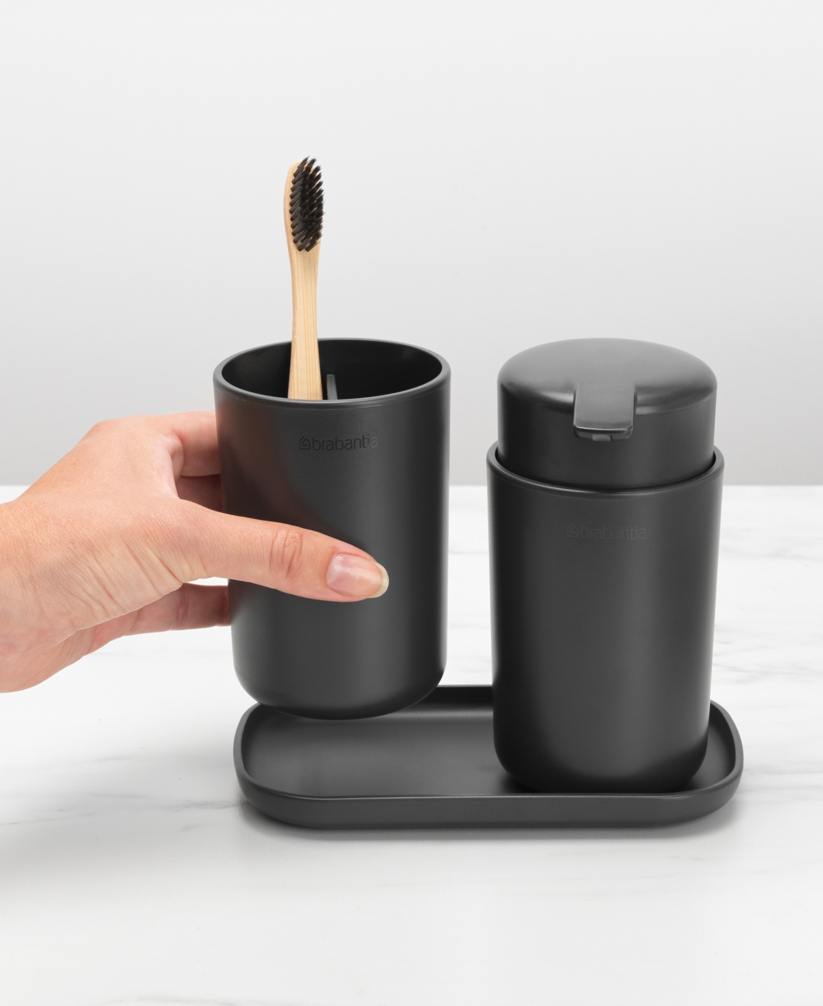 Renew Bathroom Accessory Set of 3 - Soap Dispenser, Toothbrush Holder and Tray