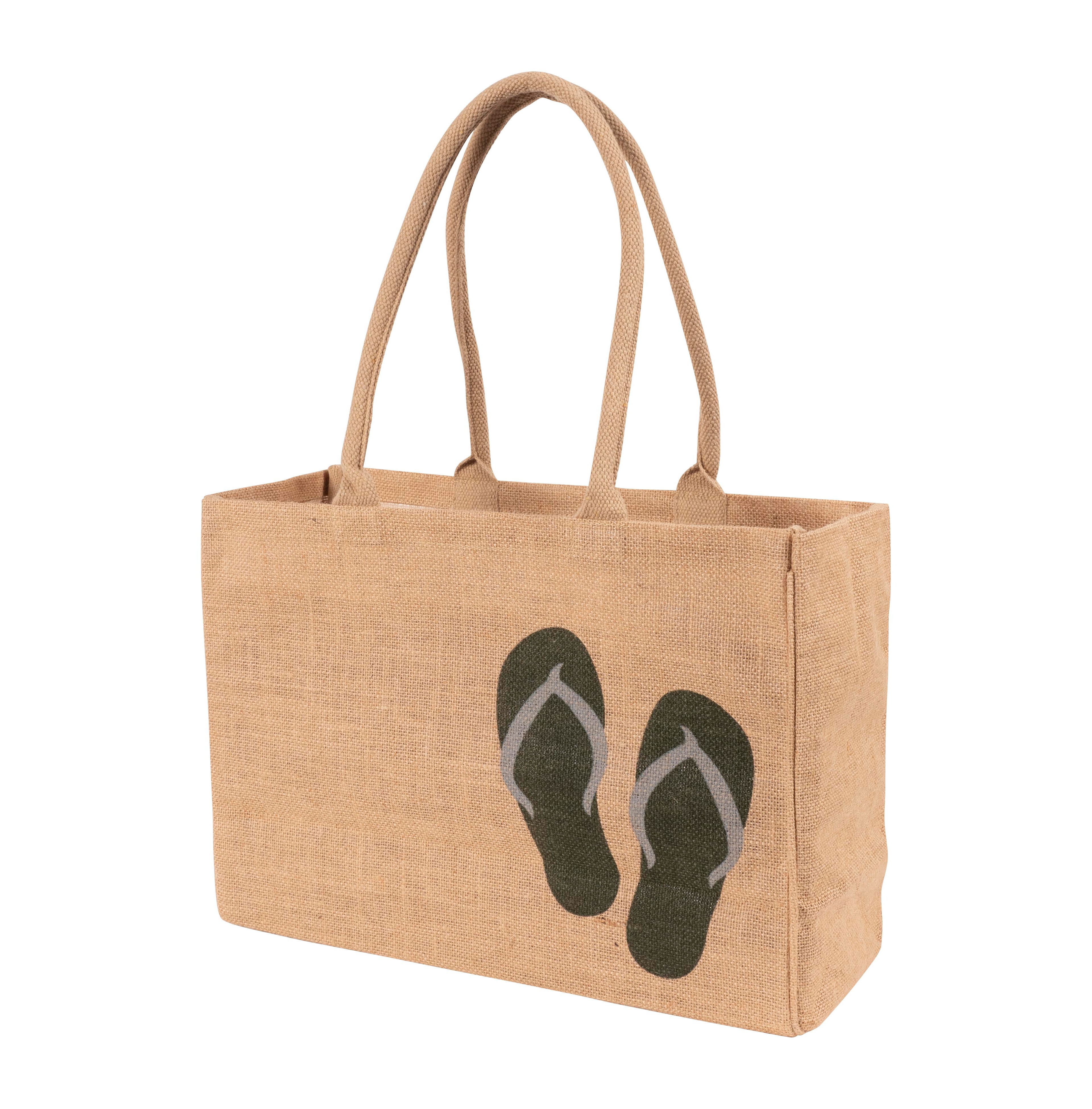 Kaf Home Jute Market Tote Bag with Flip Flop Print