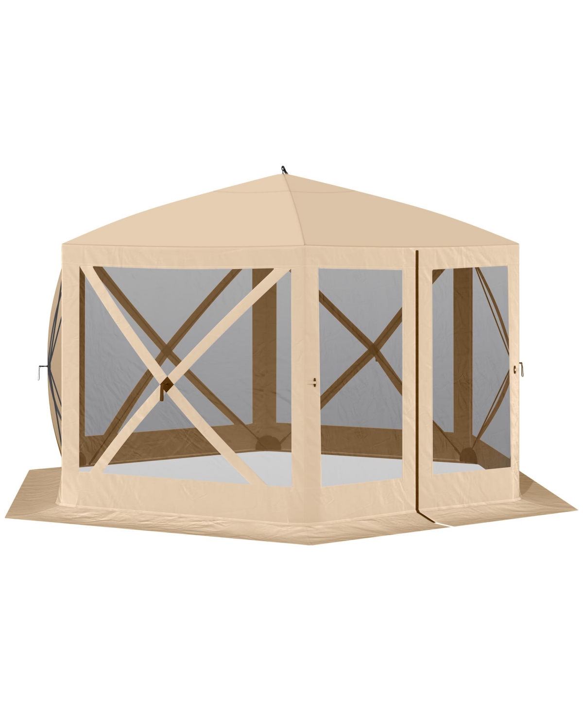 Hexagon Pop Up Party Tent Gazebo w/ Netting, 12' x 12', - Beige