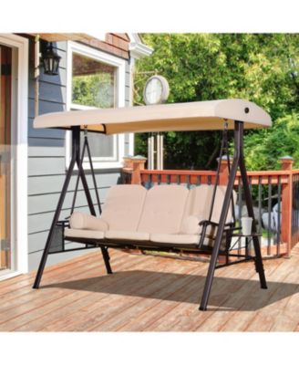 3-Seat Patio Swing w/ Tilt Canopy, Cushions & Cup Tray,