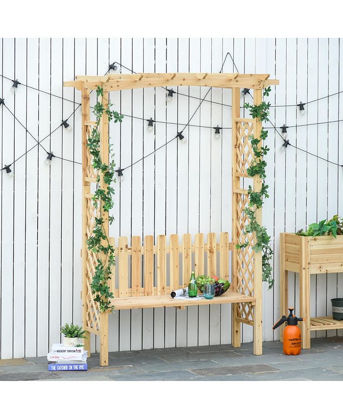 Outsunny Outdoor Garden Bench Arch Pergola with Natural Fir Wood Build