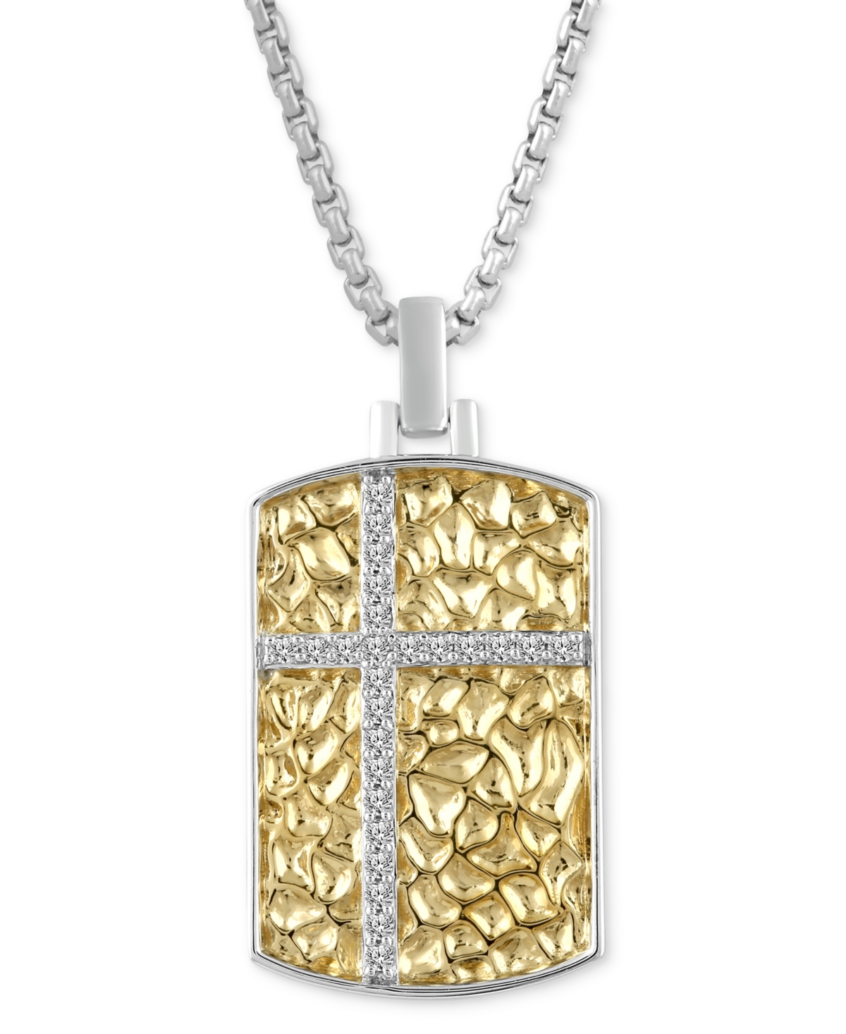 Macy's Men's Diamond Dog Tag 22" Pendant Necklace (1/4 Ct. T.w.) In Sterling Silver & 18k Gold-plate In Gold Over Silver