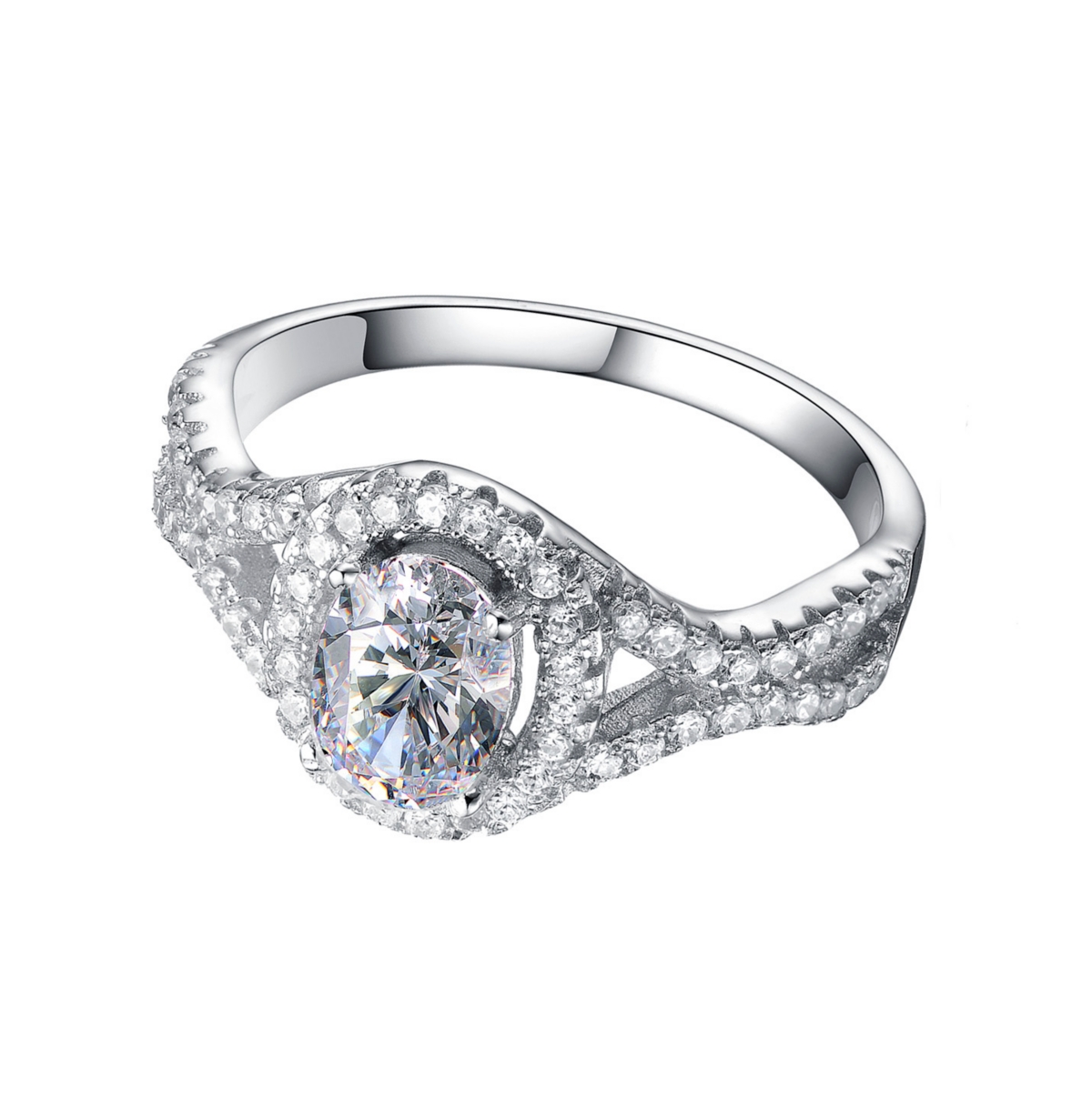 Sterling Silver Mounted Cubic Zirconia Solitaire with Halo Ring