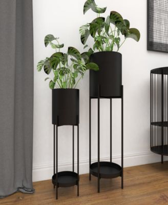 Black Metal Indoor Outdoor Planter with Removable Stand Set of 2 