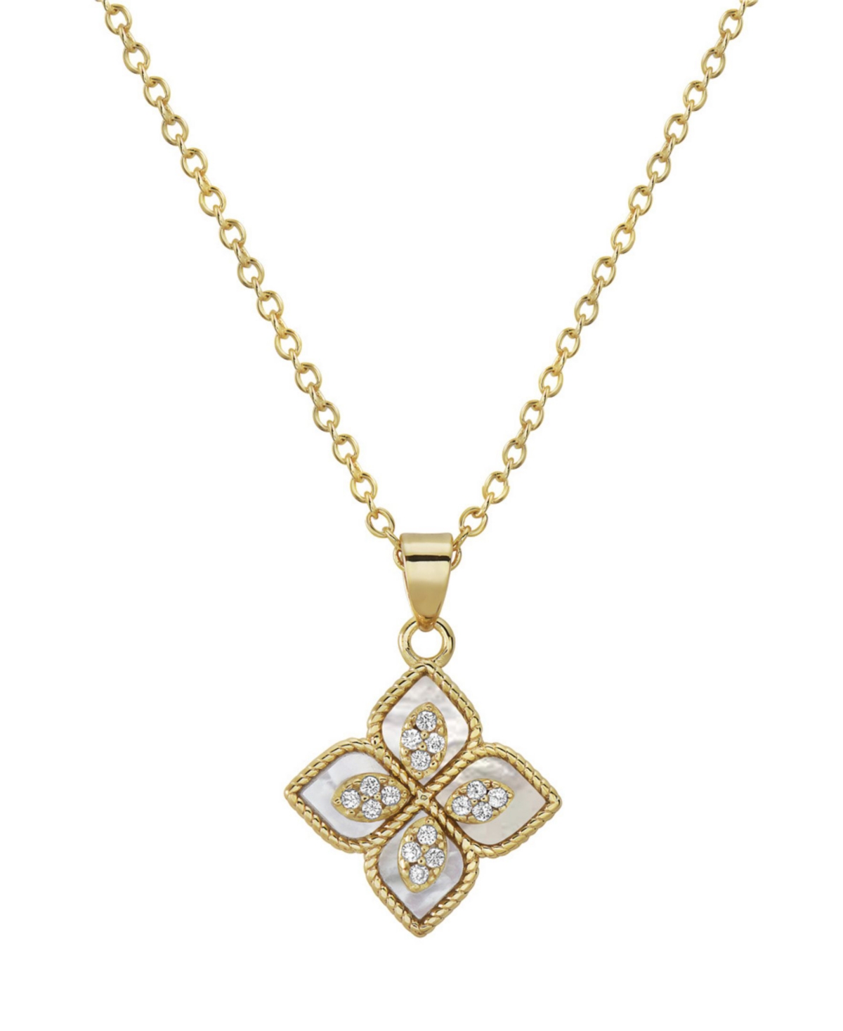 Shop Adornia 16-18" Adjustable 14k Gold Plated Renaissance Flower Crystal White Imitation Mother Of Pearl Necklac