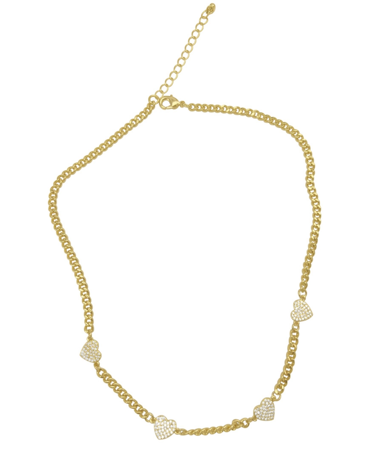 Shop Adornia 16.5-2.5" Adjustable 14k Gold Plated Curb Chain With Crystal Hearts Necklace