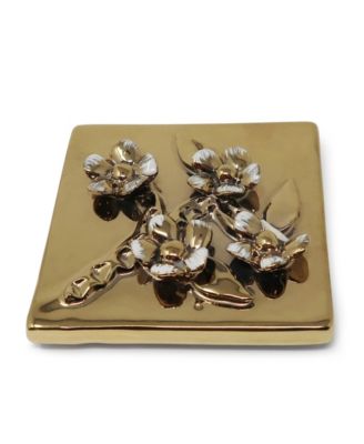 Square Decorative Box with Flower Design on the Lid, 4" L