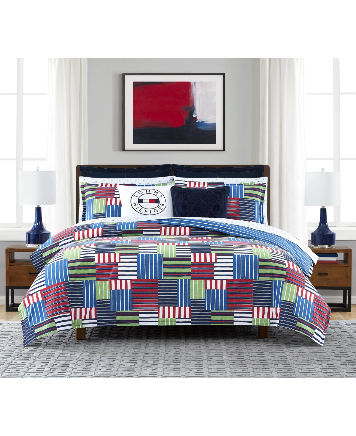 Tommy Hilfiger Preppy Patchwork Stripe Reversible 3 Piece Comforter Set, Full/queen In Multi