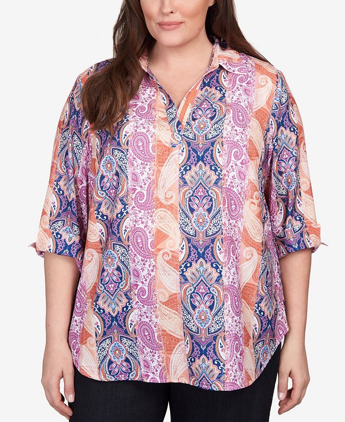 Alfred Dunner Plus Size Moody Blues Paisley Medallion Split Neck Top ...