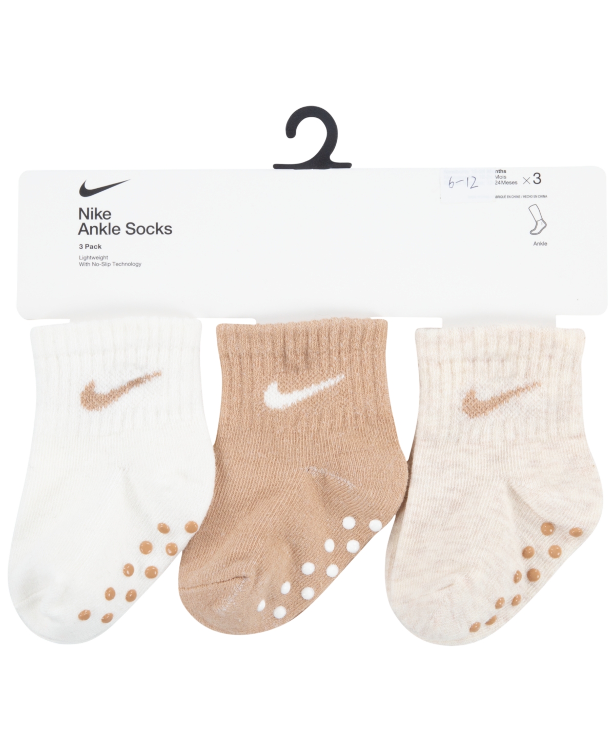 Nike Baby Boys Or Baby Girls Core Ankle Gripper Socks, Pack Of 3 In Pale Ivory