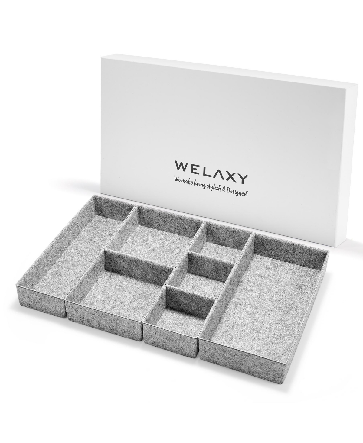 Welaxy Deluxe 7 Piece Rectangular Organizer Bins Gift Boxed Set In Gray