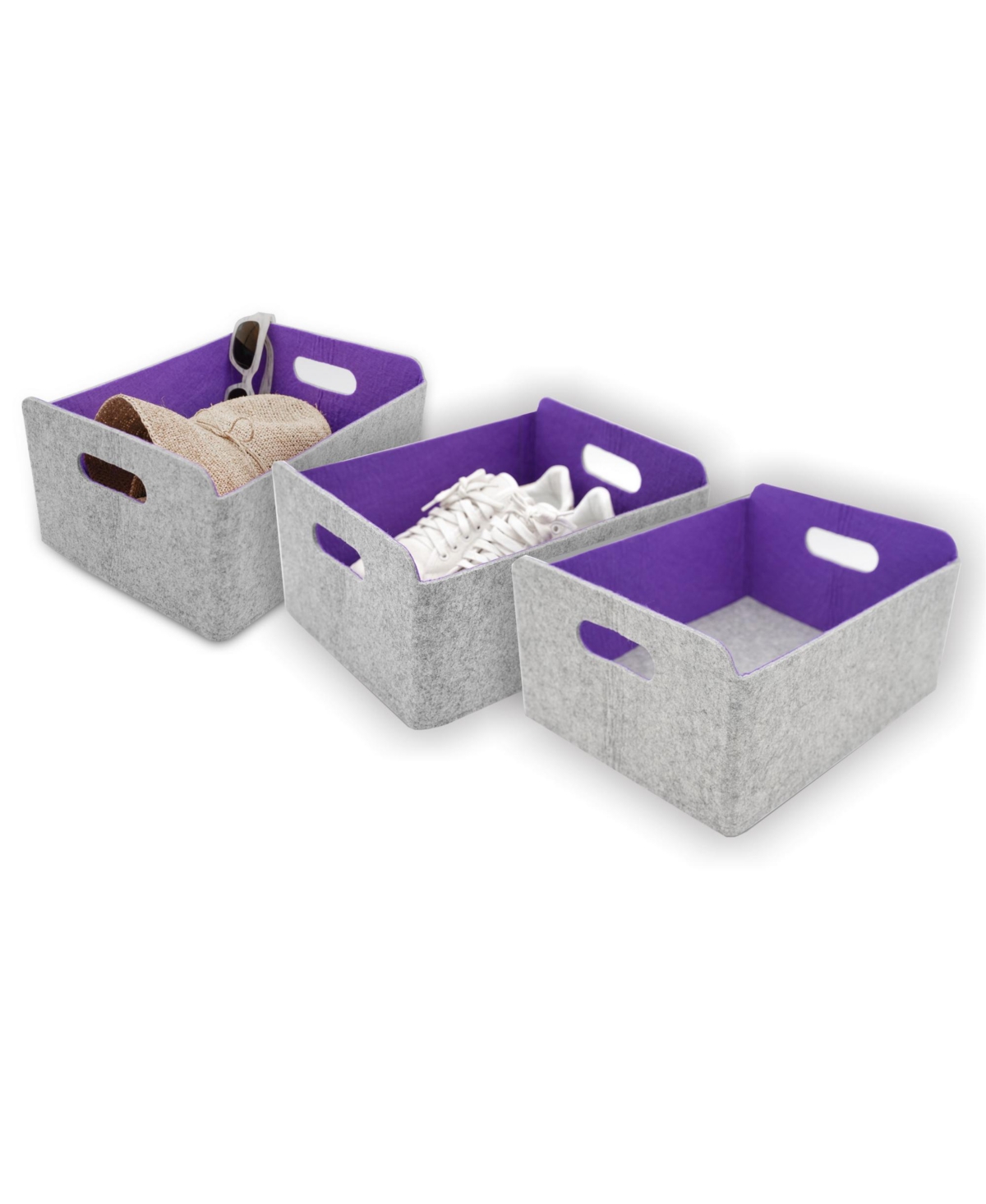 Felt 3 Piece Collapsible Storage Bin Set - Purple