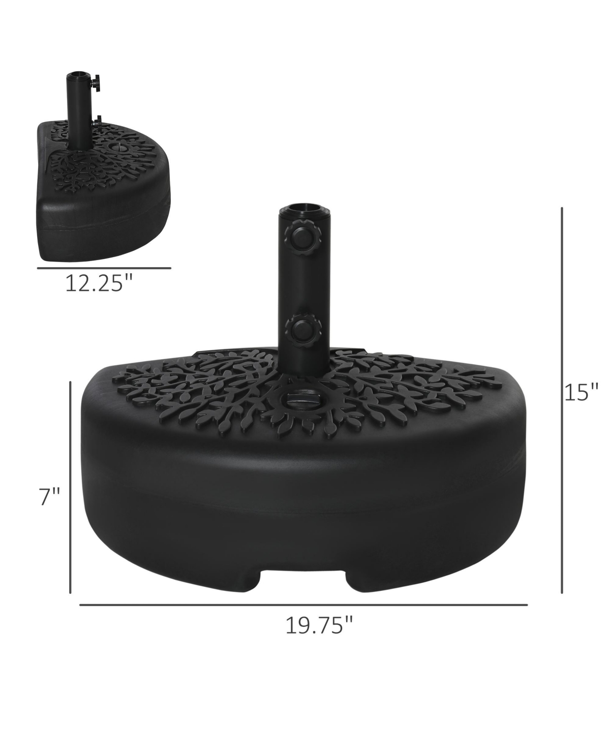 Outsunny Sand or Water Filled Half Patio Umbrella Stand Holder, Half Round Umbrella Base for Lawn, Fit 1.5