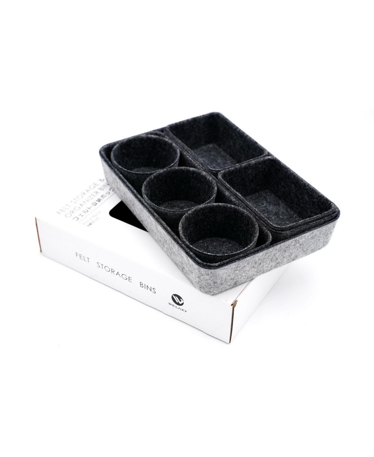 8 Piece Felt Drawer Organizer Set with Round Cups and Trays - Charcoal