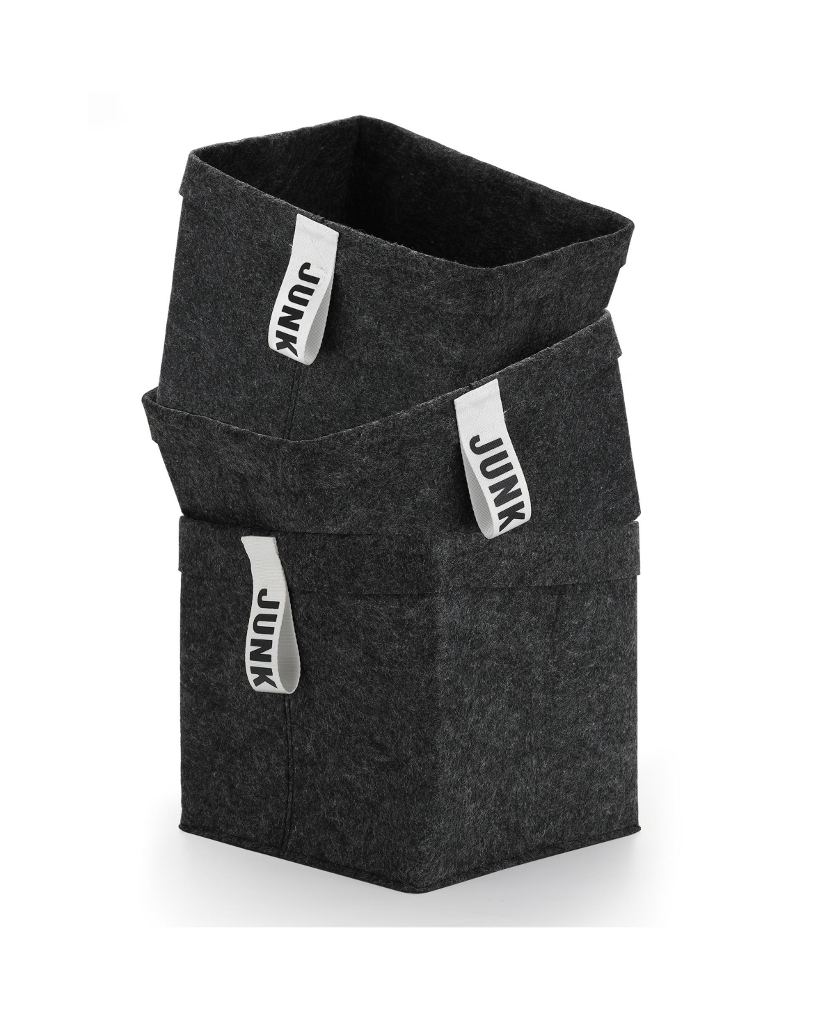 3 Piece Collapsible Square Storage Bins with Printed Handles - Charcoal