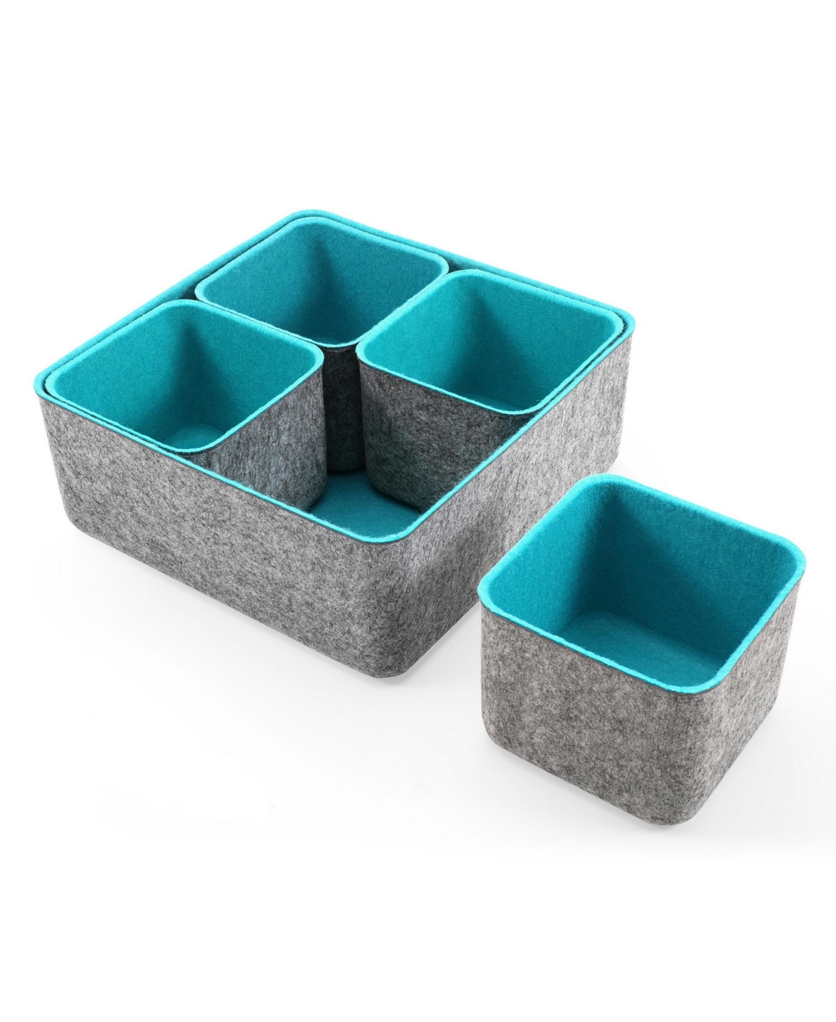 5 Piece Square Felt Storage Bin Set - Turquoise