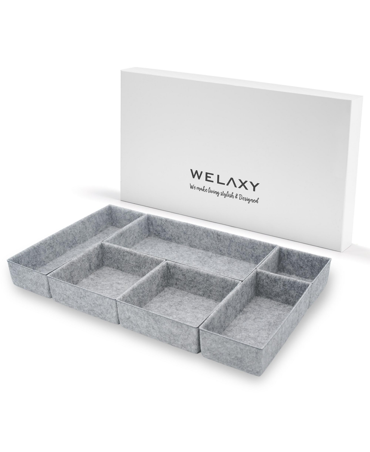 Welaxy Deluxe 6 Piece Rectangular Organizer Bins Gift Boxed Set In Gray