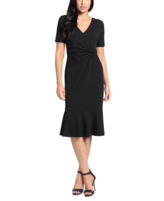 London Times - Women's Twisted Flounce-Hem Midi Dress