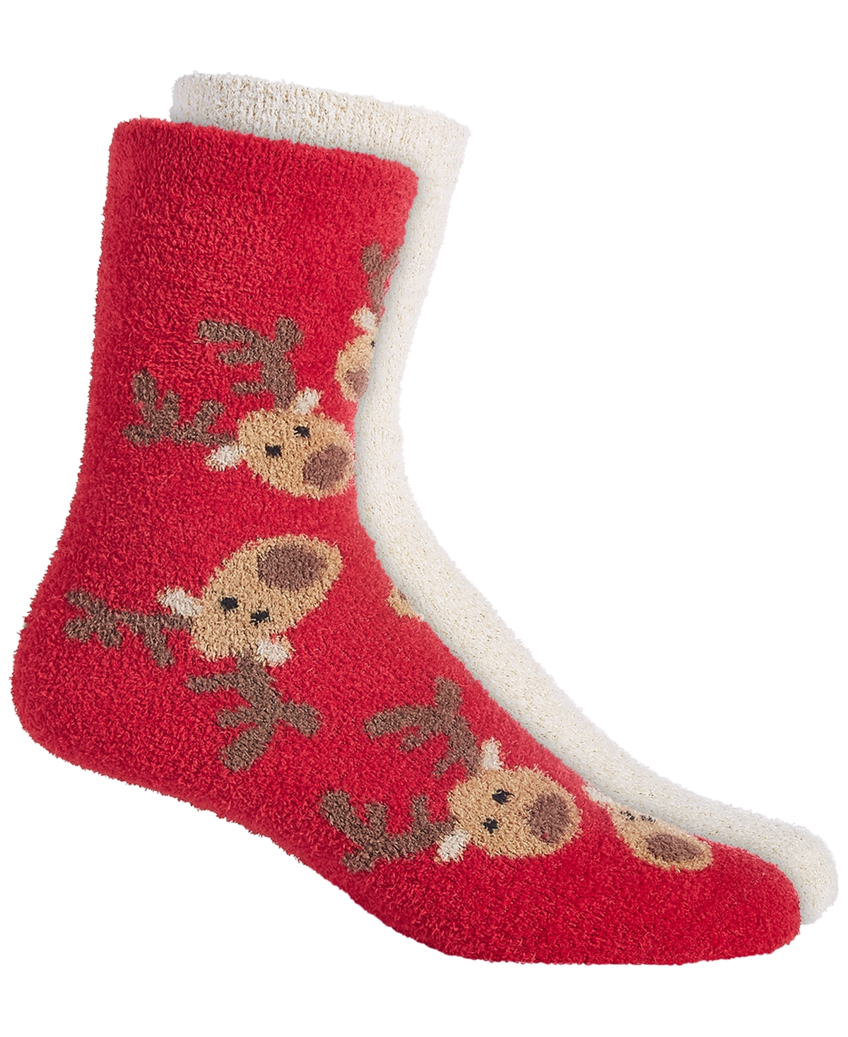 Charter Club Women's 2-pack Holiday Fuzzy Butter Socks In Tossed Reindeer