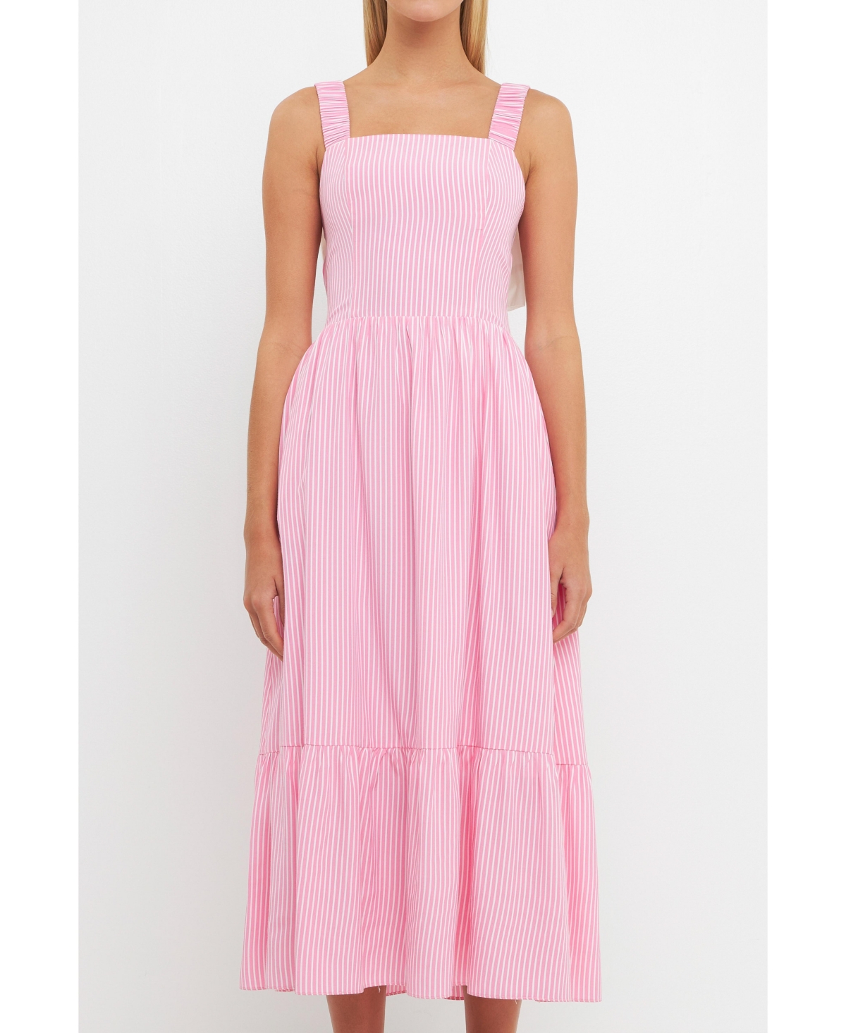Women's Contrast Bow Striped Maxi Dress - Pink/ivory
