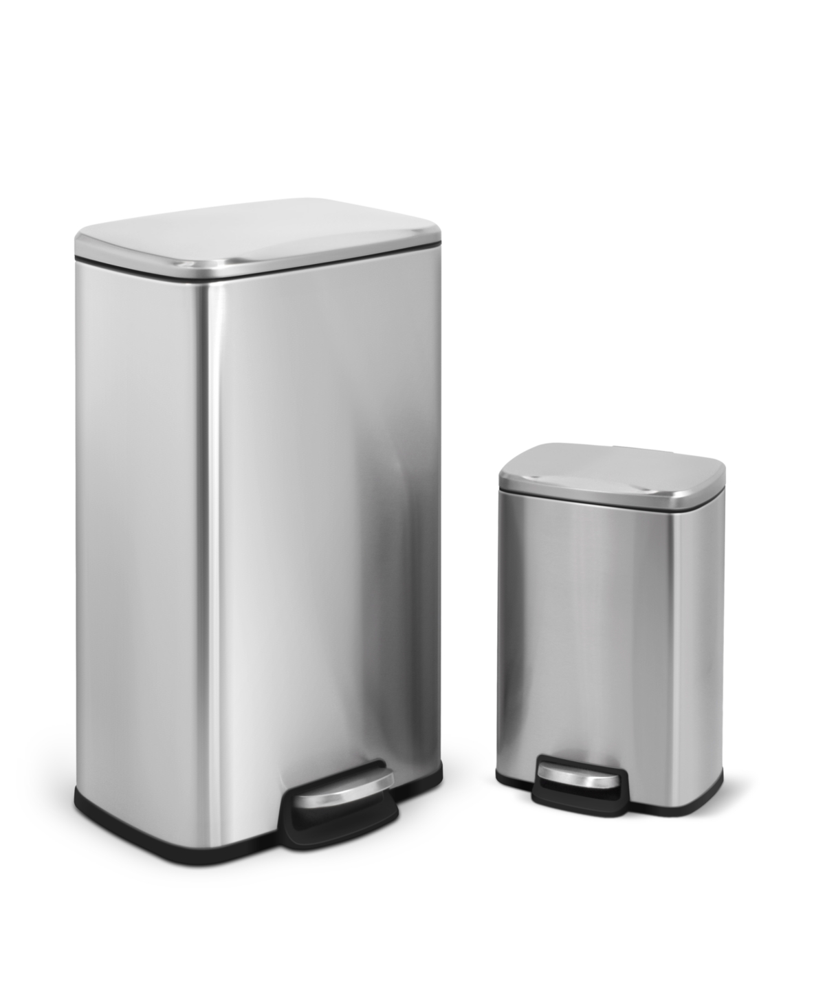 8 Gal./30 Liter and 1.3 Gal./5 Liter Rectangular Stainless Steel Step-on Trash Can Set for Kitchen and Bathroom - Sliver
