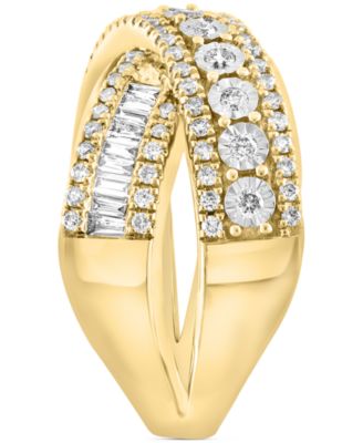 EFFY&reg; Diamond Round & Baguette Crossover Statement Ring in White Gold (3/4 ct. t.w.) (Also available in 14k Gold)