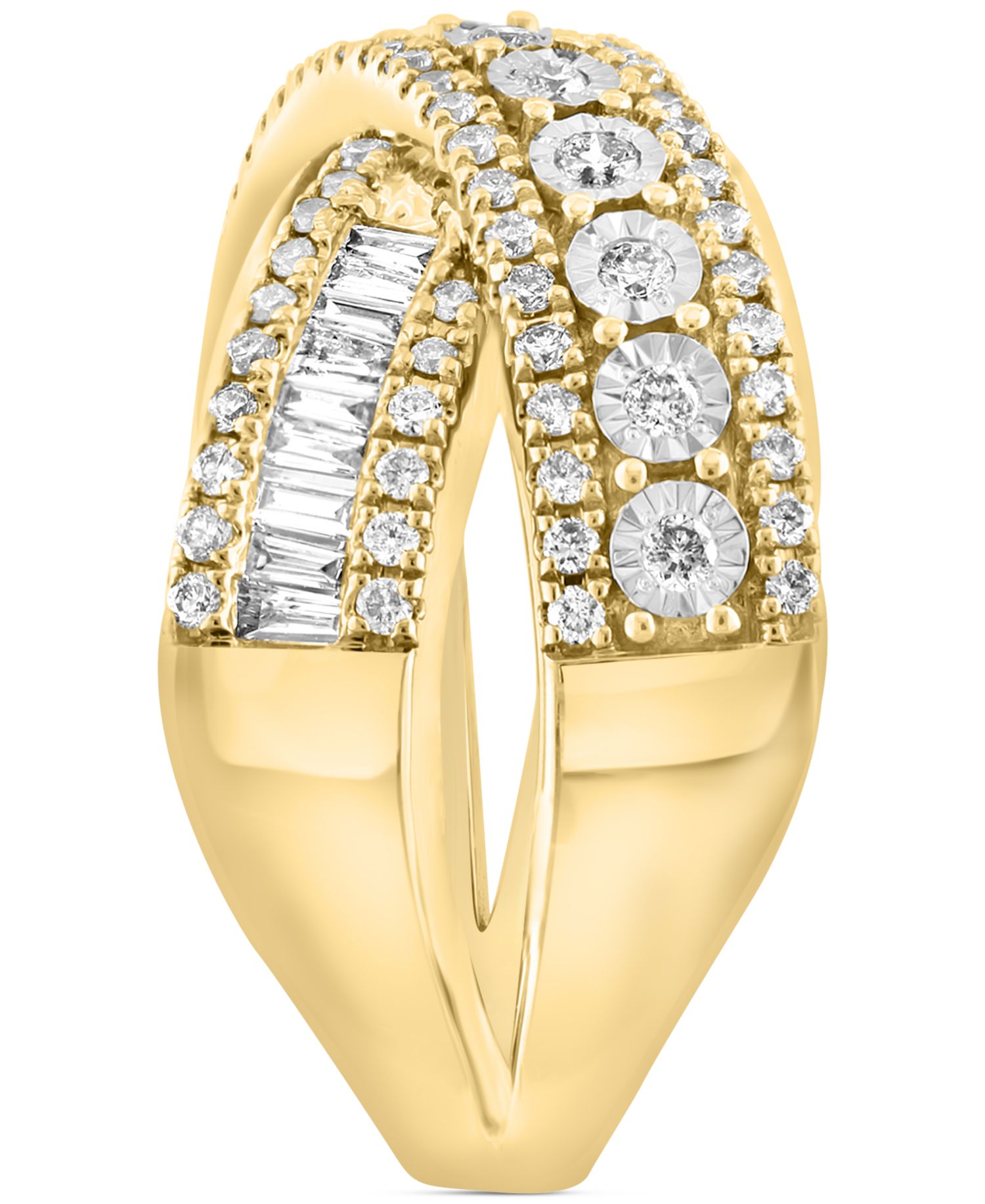 EFFY® Diamond Round & Baguette Crossover Statement Ring in White Gold (3/4 ct. t.w.) (Also available in 14k Gold)