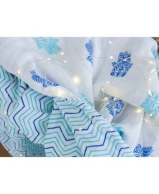 Certified Organic Muslin Four-Layer Reversible All Season Snug Blanket, Hamsa