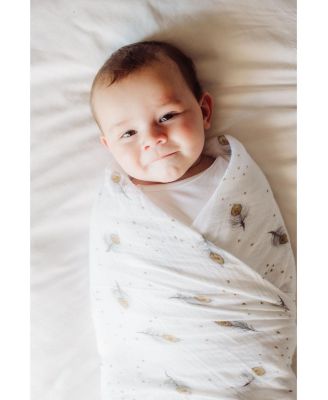 GOTS Certified Organic Muslin Swaddle - Two-Pack Gift Set, Sweet Dreams (Magical Feathers + Enchanted Peacock)