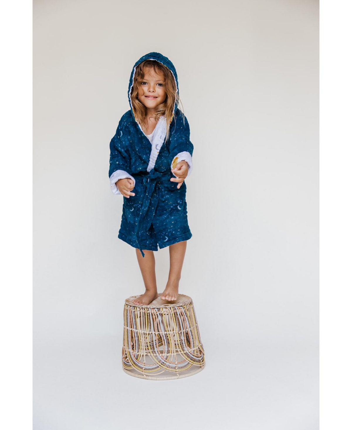 Gots Certified Organic Cotton Muslin Hooded Reversible Bath Robe For Infant,(Size 1-2Y), Unisex - Mystical night