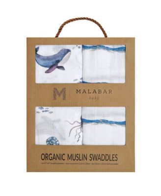 GOTS Certified Organic Muslin Swaddle - Two-Pack Gift Set, Life's A Beach (Under The Sea + Octopus Stripe)